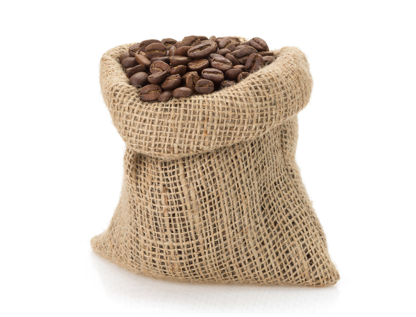 Sack of coffee beans on a white background