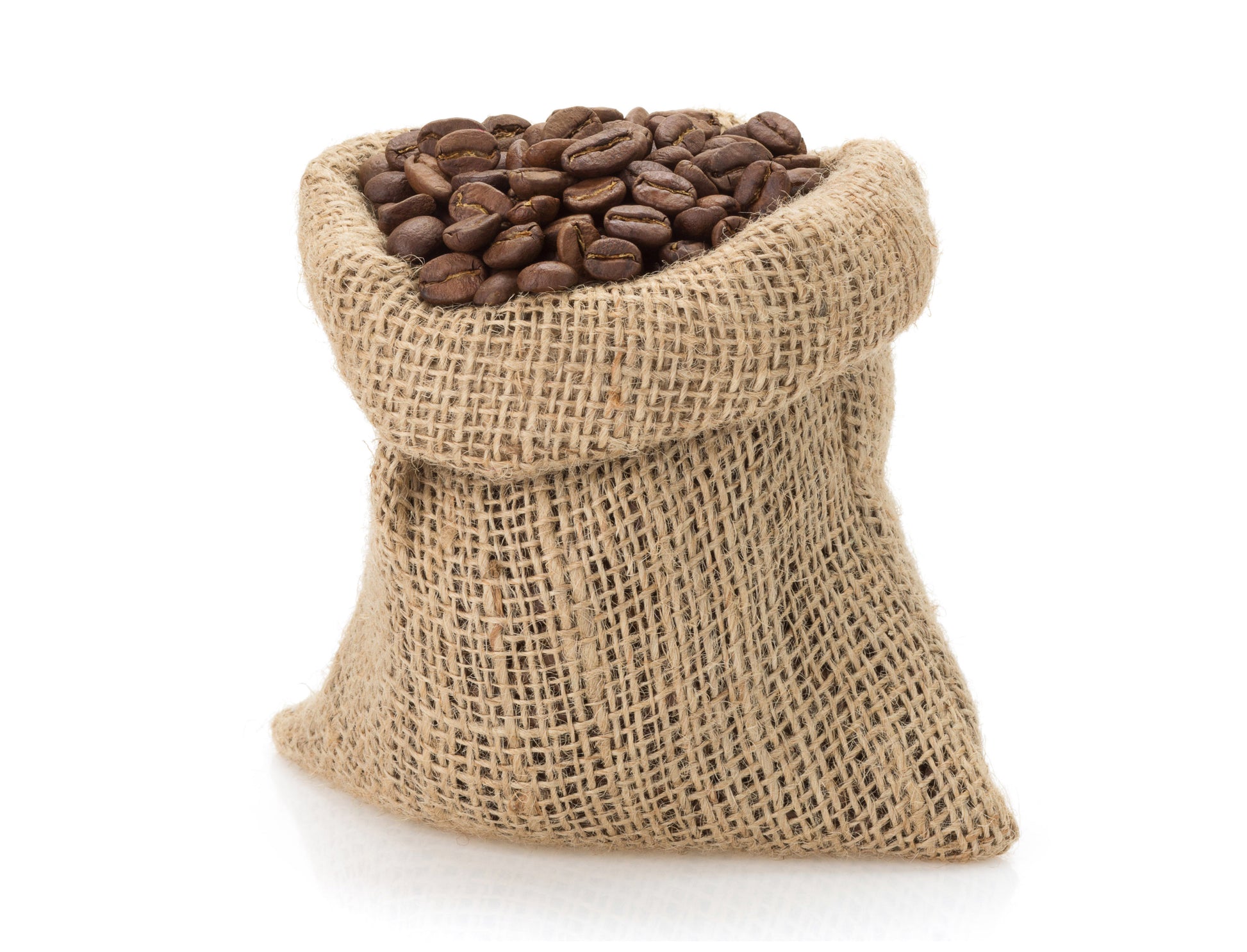 Sack of coffee beans on a white background