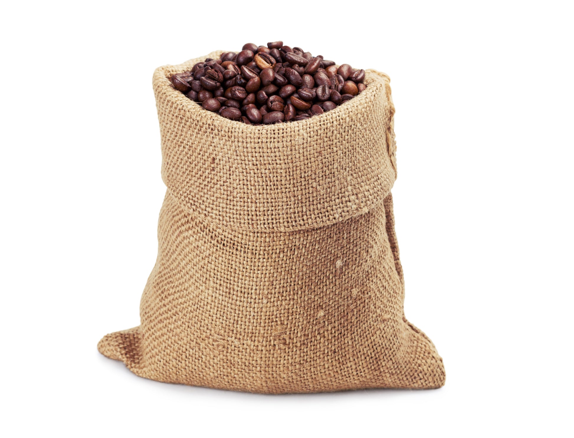 Sack of coffee beans on a white background
